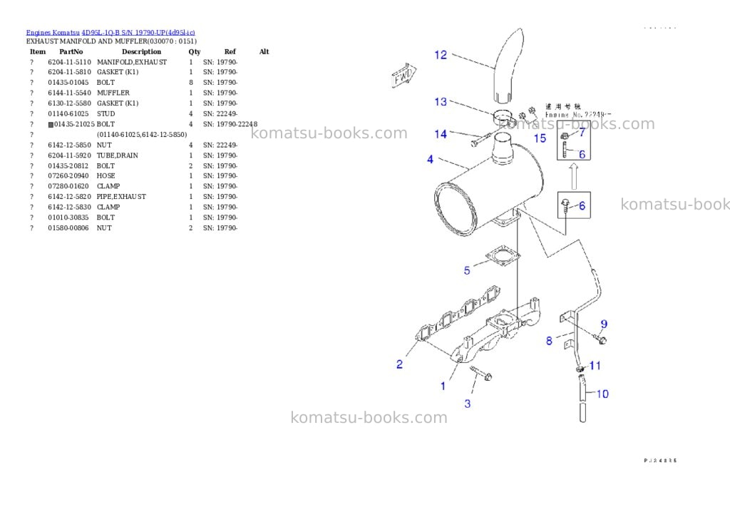 Komatsu 4d95l-1q-b s/n 19790-up Parts catalog cover Page 6 Komatsu 4d95l-1q-b s/n 19790-up Parts catalog cover Page 6