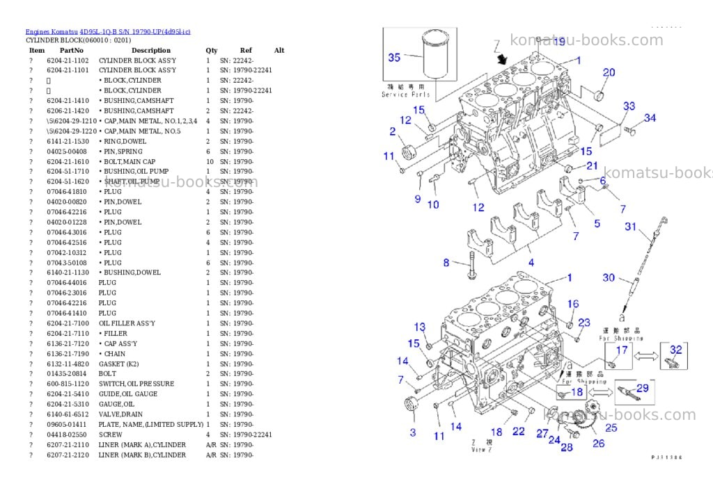 Komatsu 4d95l-1q-b s/n 19790-up Parts catalog cover Page 7 Komatsu 4d95l-1q-b s/n 19790-up Parts catalog cover Page 7