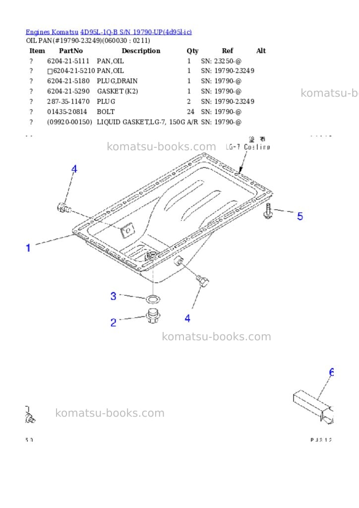 Komatsu 4d95l-1q-b s/n 19790-up Parts catalog cover Page 9 Komatsu 4d95l-1q-b s/n 19790-up Parts catalog cover Page 9