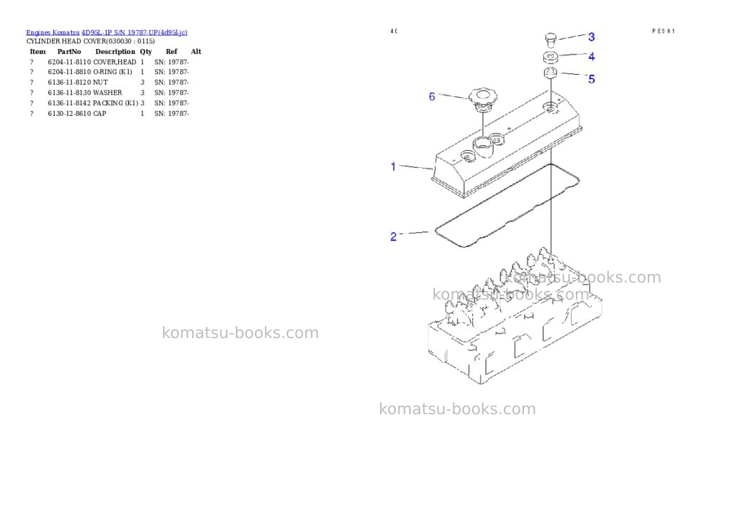 Komatsu 4d95l-1p s/n 19787-up Parts catalog cover Page 2 Komatsu 4d95l-1p s/n 19787-up Parts catalog cover Page 2