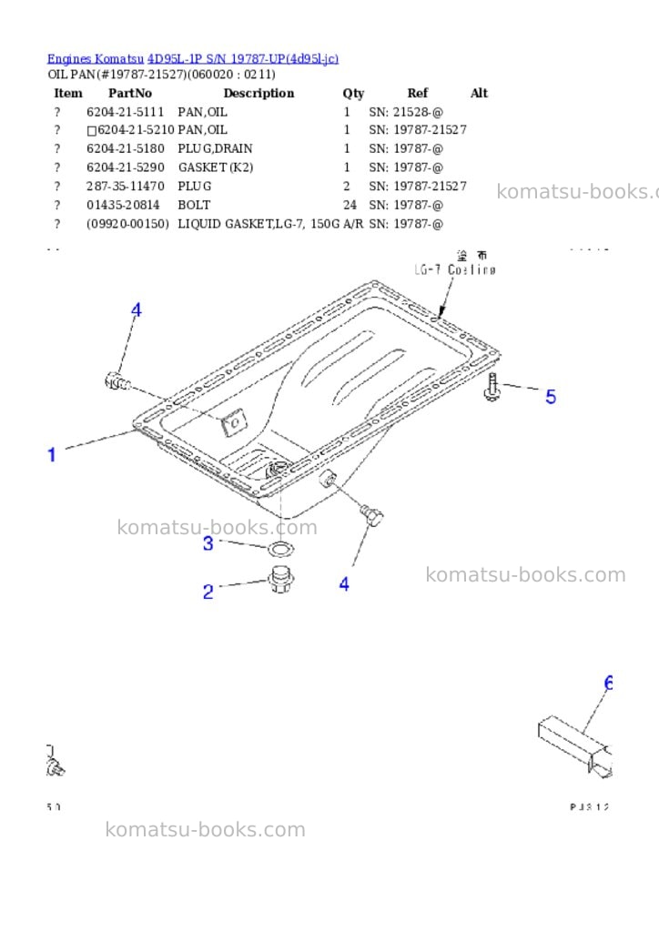 Komatsu 4d95l-1p s/n 19787-up Parts catalog cover Page 8 Komatsu 4d95l-1p s/n 19787-up Parts catalog cover Page 8