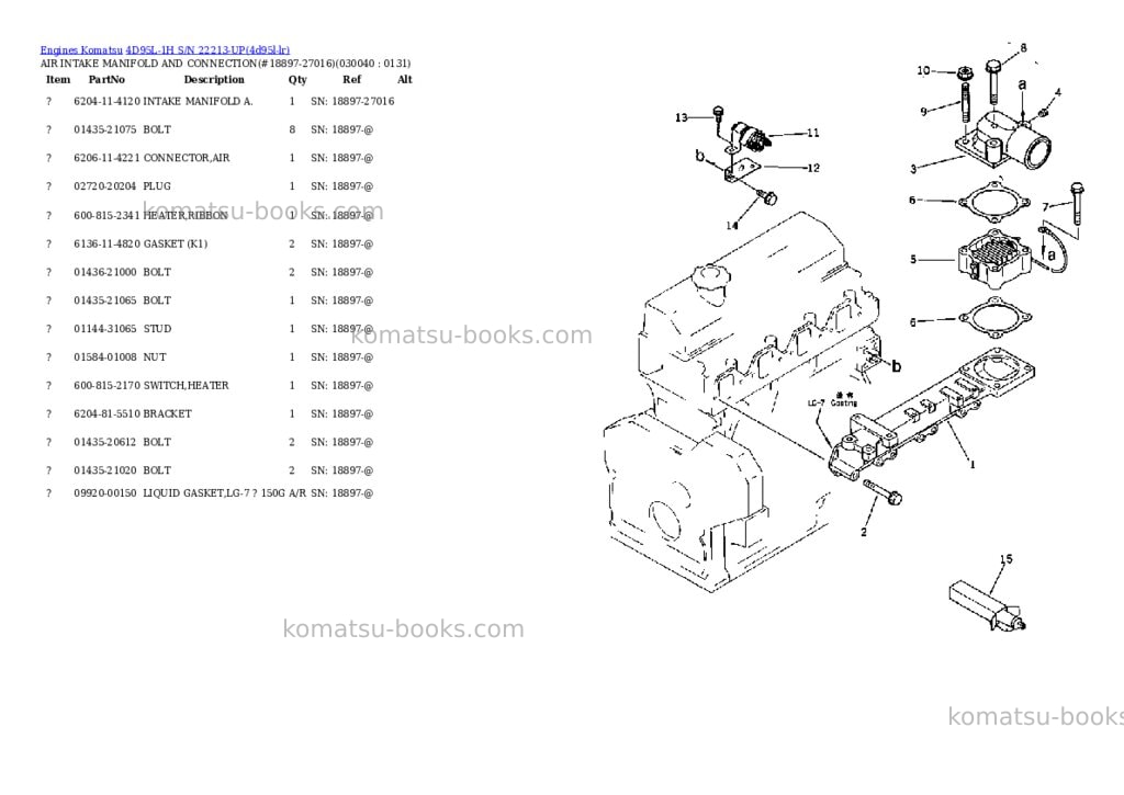 Komatsu 4d95l-1h s/n 22213-up Parts catalog cover Page 3 Komatsu 4d95l-1h s/n 22213-up Parts catalog cover Page 3