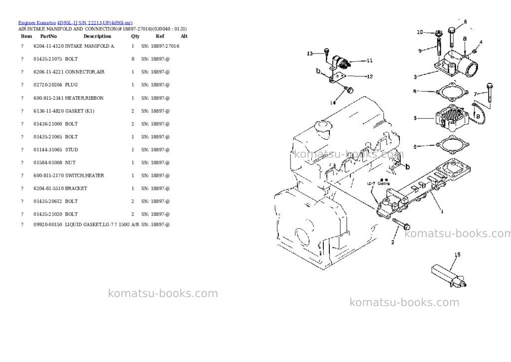 Komatsu 4D95L-1J S/N 22213-UP Parts catalog cover Page 3 Komatsu 4D95L-1J S/N 22213-UP Parts catalog cover Page 3