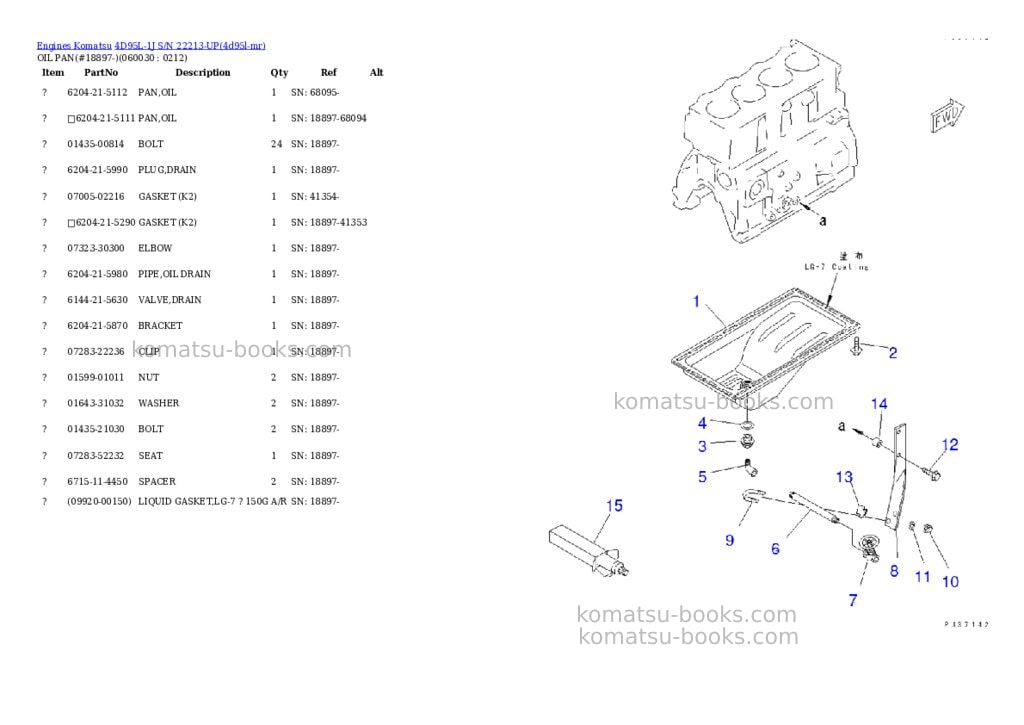 Komatsu 4D95L-1J S/N 22213-UP Parts catalog cover Page 9 Komatsu 4D95L-1J S/N 22213-UP Parts catalog cover Page 9