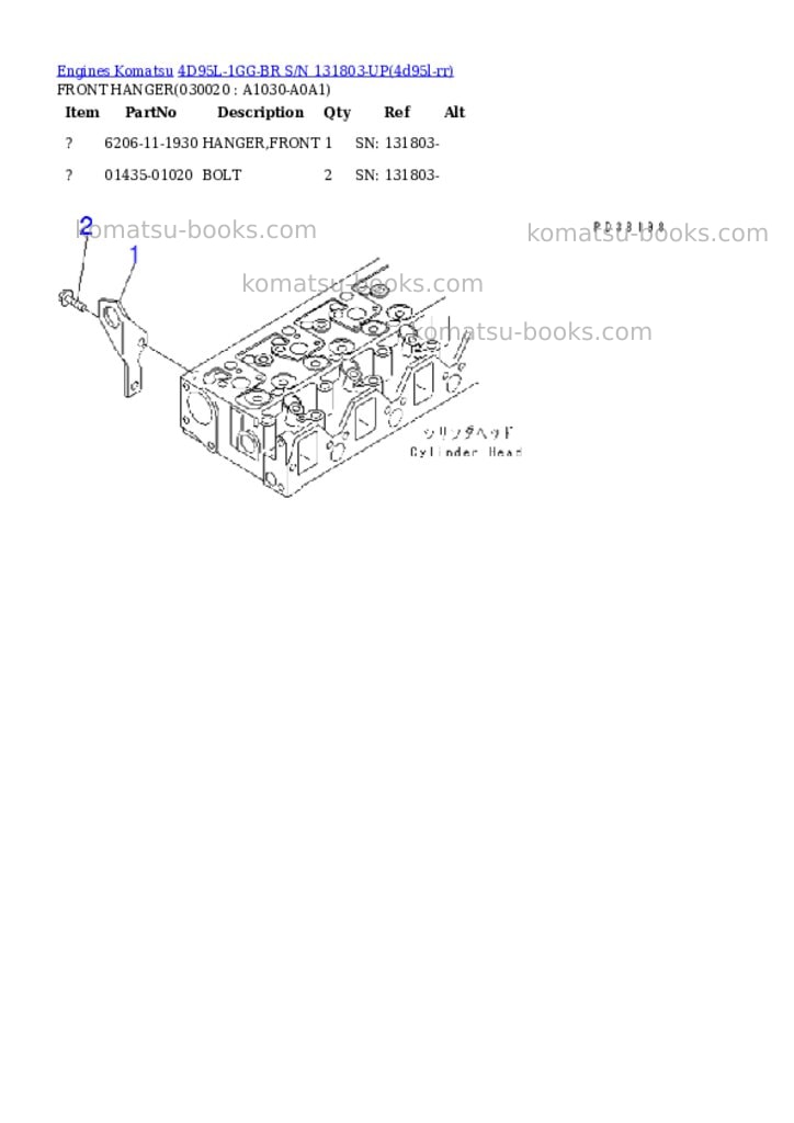 Komatsu 4D95L-1GG-BR S/N 131803-UP Parts catalog cover