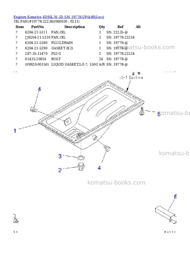 Komatsu 4d95l-w-1d s/n 19778-up Parts catalog cover Page 9