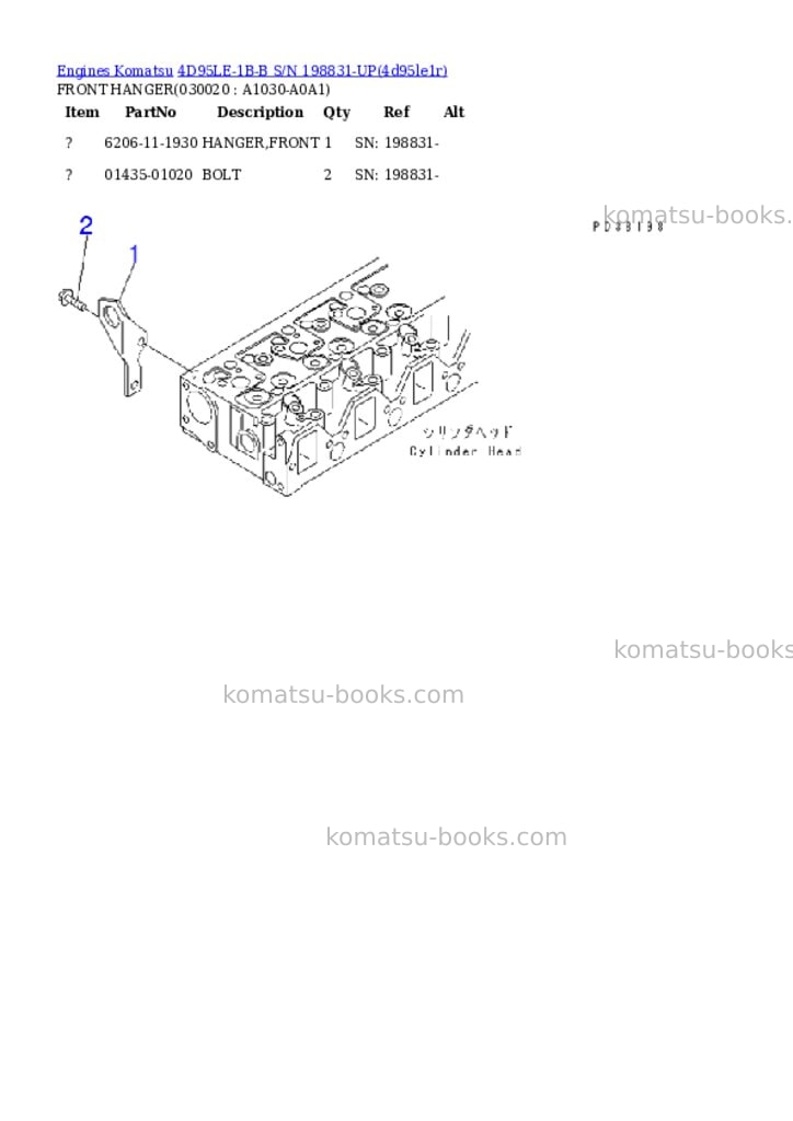 Komatsu 4d95le-1b-b s/n 198831-up Parts catalog cover