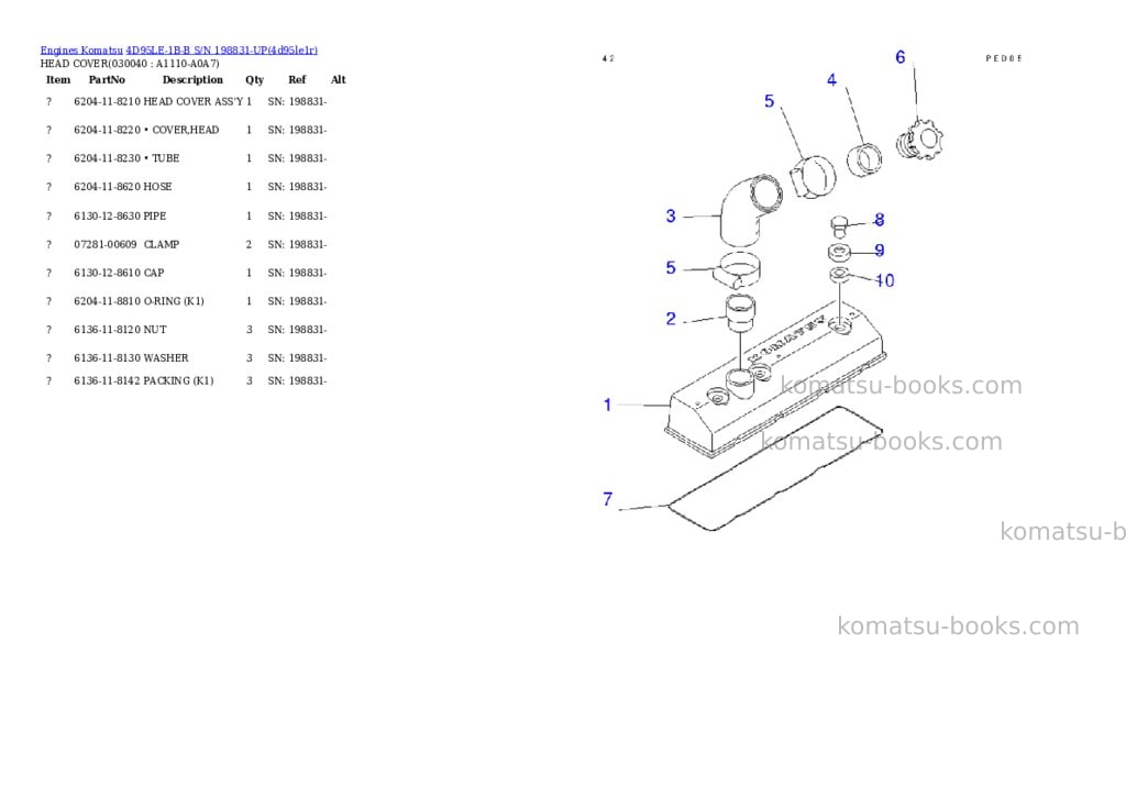 Komatsu 4d95le-1b-b s/n 198831-up Parts catalog cover Page 3