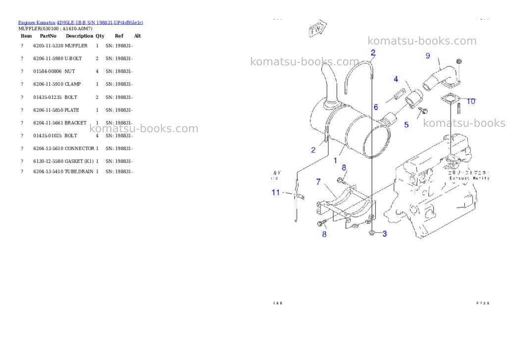 Komatsu 4d95le-1b-b s/n 198831-up Parts catalog cover Page 9