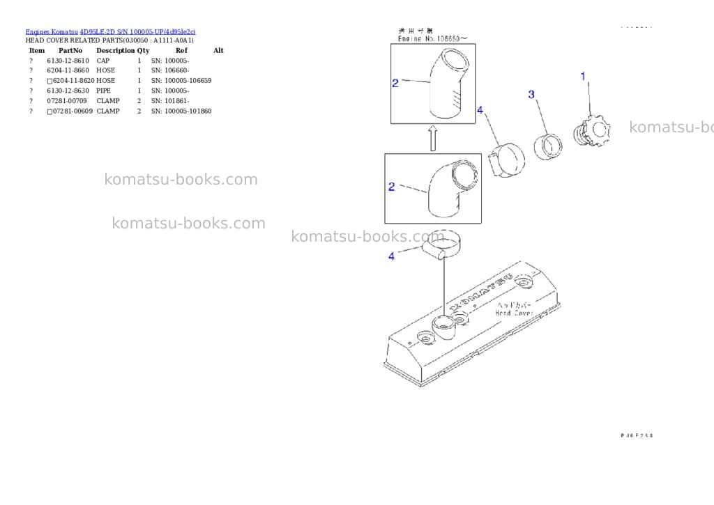 Komatsu 4D95LE-2D S/N 100005-UP Parts catalog cover Page 4