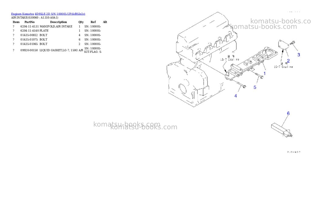 Komatsu 4D95LE-2D S/N 100005-UP Parts catalog cover Page 5