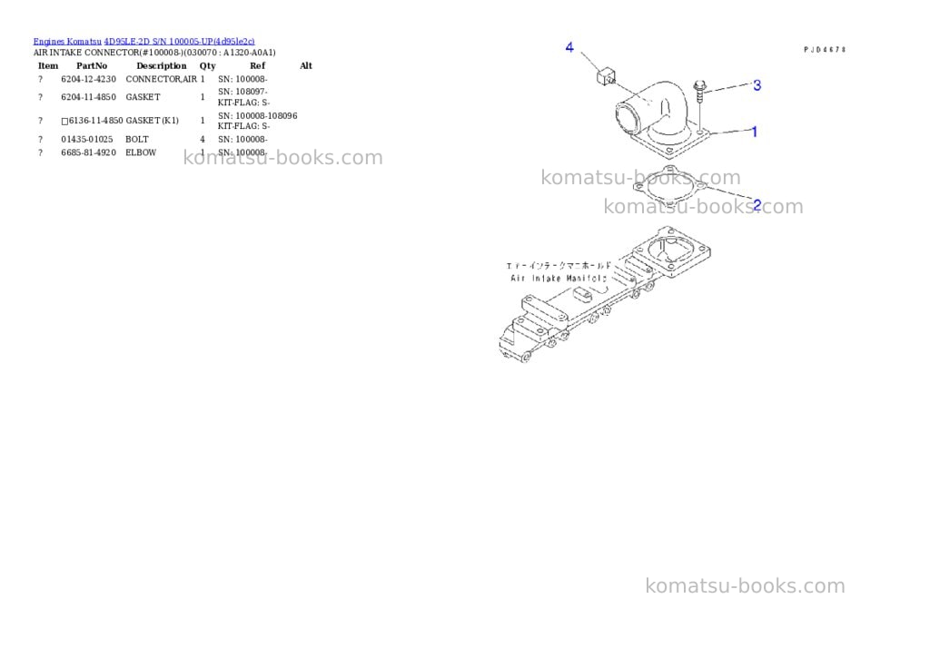 Komatsu 4D95LE-2D S/N 100005-UP Parts catalog cover Page 6