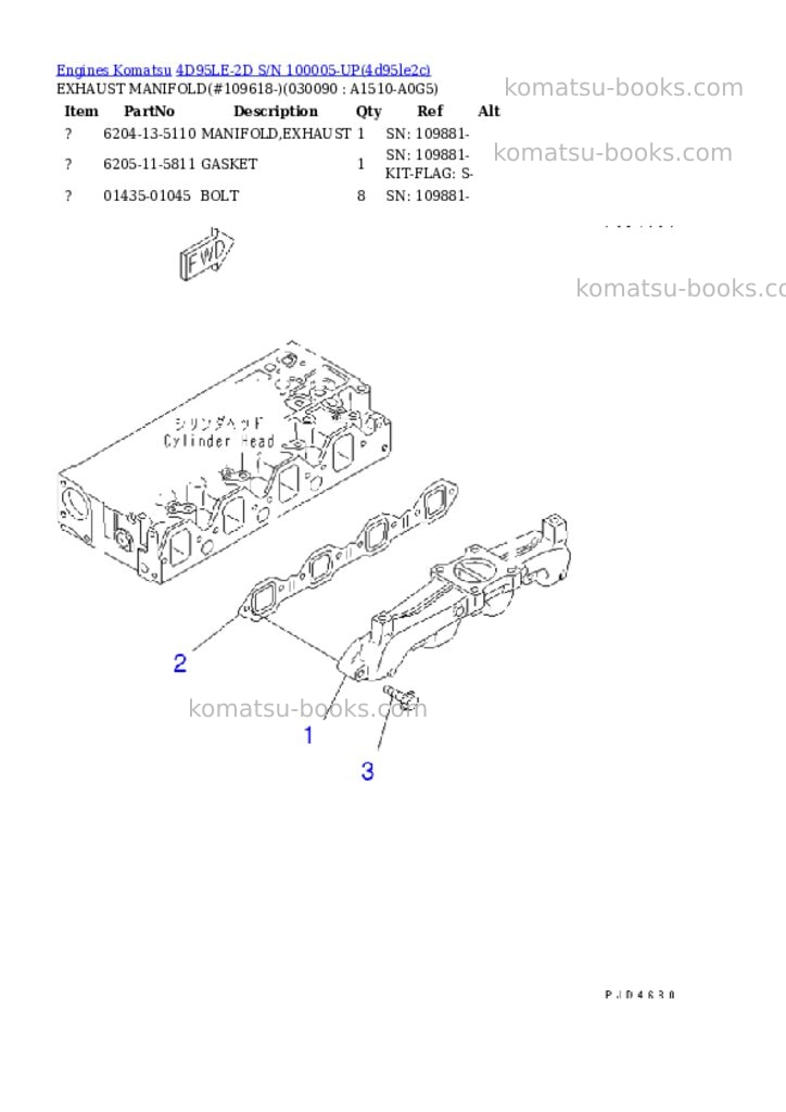 Komatsu 4D95LE-2D S/N 100005-UP Parts catalog cover Page 8