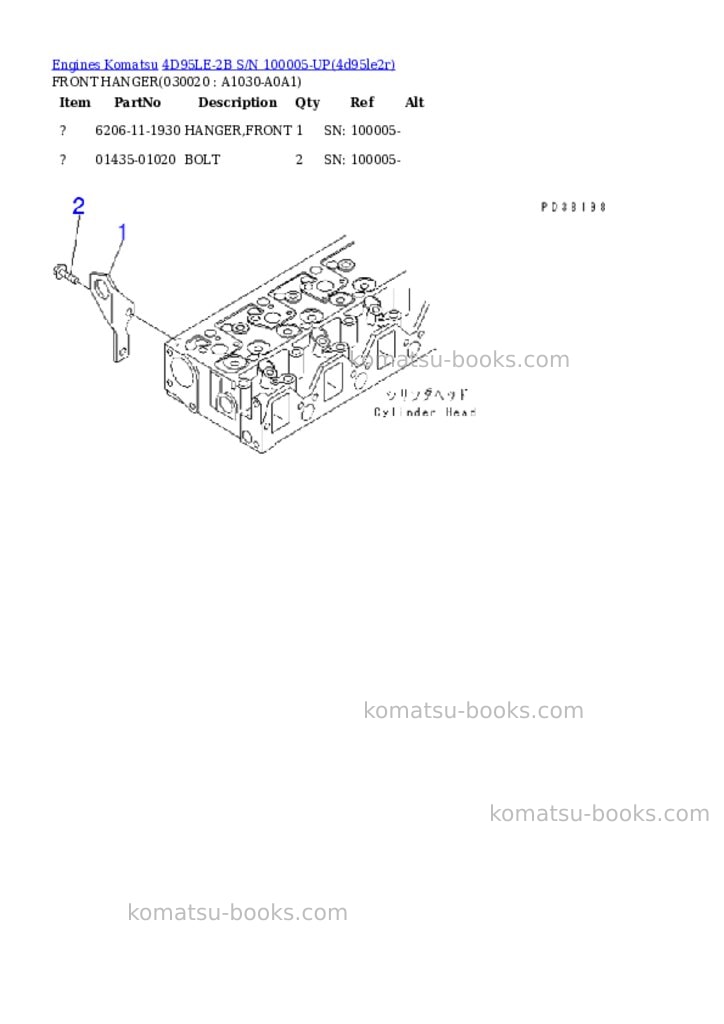 Komatsu 4D95LE-2B S/N 100005-UP Parts catalog cover Komatsu 4D95LE-2B S/N 100005-UP Parts catalog cover
