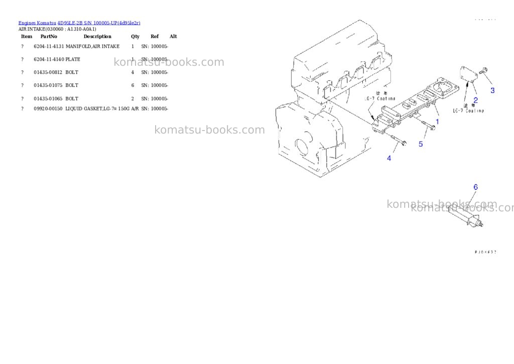 Komatsu 4D95LE-2B S/N 100005-UP Parts catalog cover Page 5 Komatsu 4D95LE-2B S/N 100005-UP Parts catalog cover Page 5