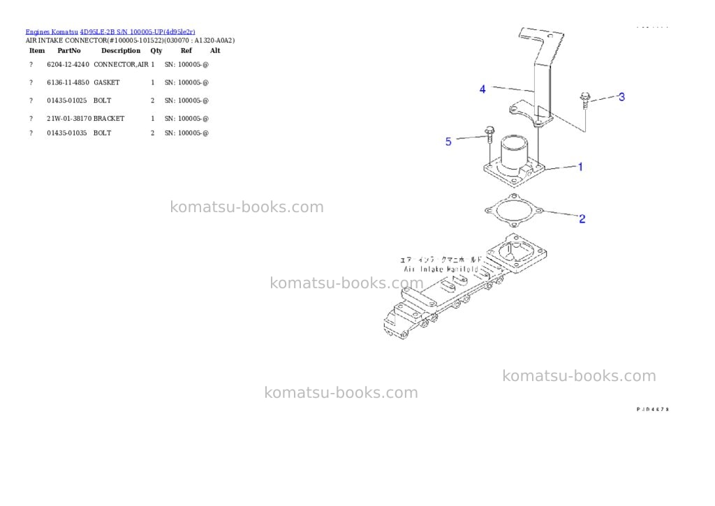Komatsu 4D95LE-2B S/N 100005-UP Parts catalog cover Page 6 Komatsu 4D95LE-2B S/N 100005-UP Parts catalog cover Page 6