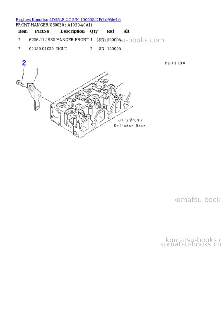 Komatsu 4D95LE-2C S/N 100005-UP Parts catalog cover Komatsu 4D95LE-2C S/N 100005-UP Parts catalog cover