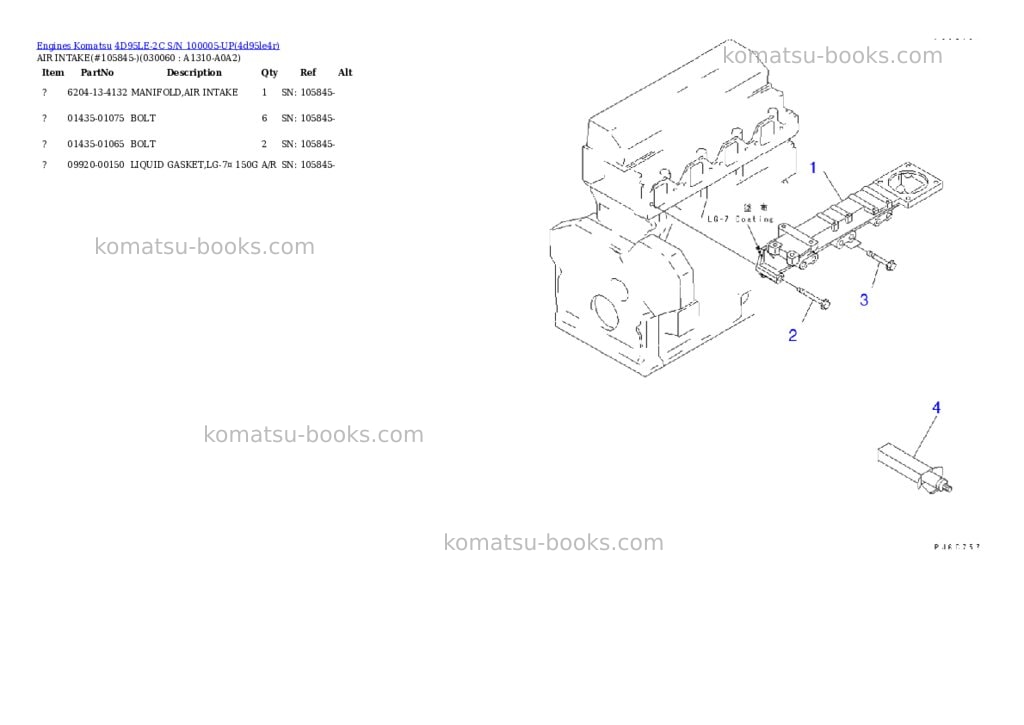 Komatsu 4D95LE-2C S/N 100005-UP Parts catalog cover Page 5 Komatsu 4D95LE-2C S/N 100005-UP Parts catalog cover Page 5