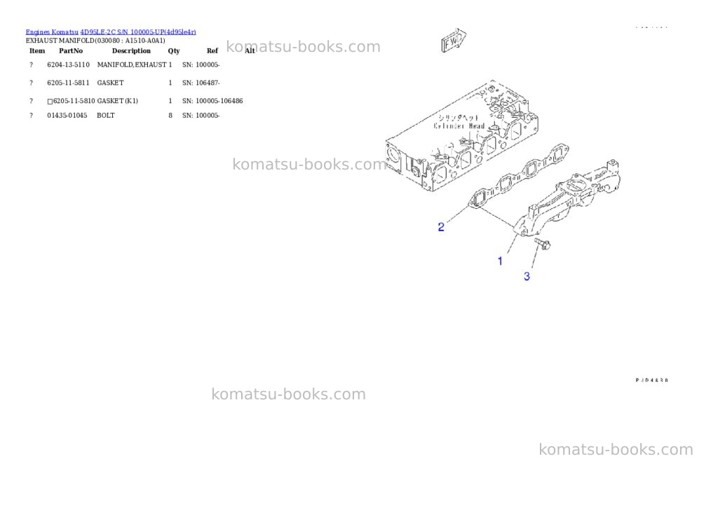 Komatsu 4D95LE-2C S/N 100005-UP Parts catalog cover Page 7 Komatsu 4D95LE-2C S/N 100005-UP Parts catalog cover Page 7