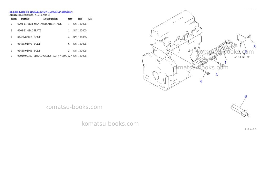 Komatsu 4d95le-2d s/n 100005-up Parts catalog cover Page 5 Komatsu 4d95le-2d s/n 100005-up Parts catalog cover Page 5