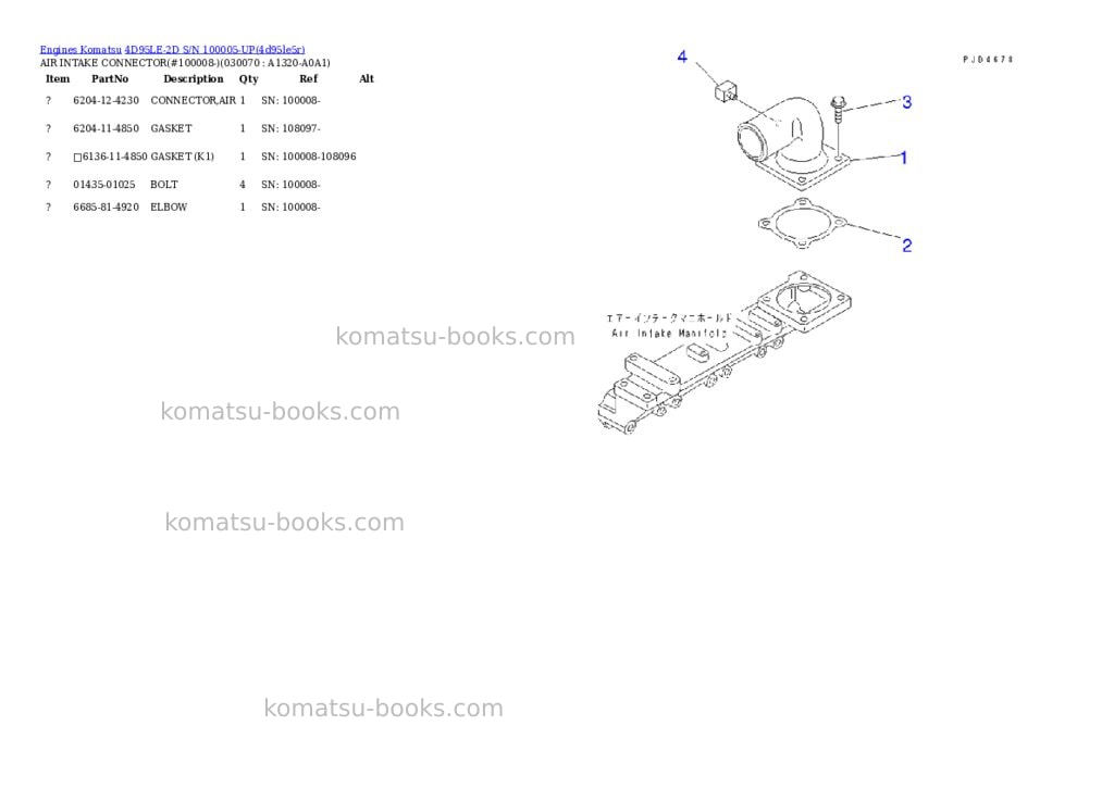 Komatsu 4d95le-2d s/n 100005-up Parts catalog cover Page 6 Komatsu 4d95le-2d s/n 100005-up Parts catalog cover Page 6