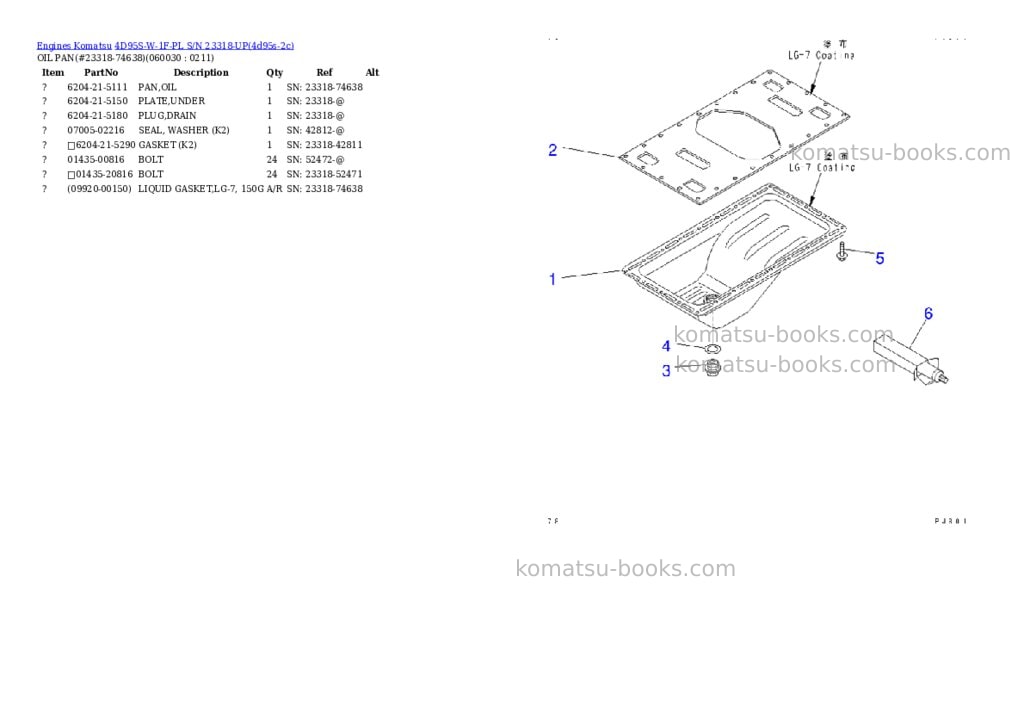 Komatsu 4d95s-w-1f-pl s/n 23318-up Parts catalog cover Page 10 Komatsu 4d95s-w-1f-pl s/n 23318-up Parts catalog cover Page 10