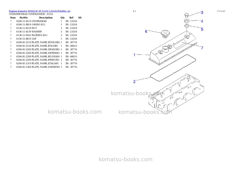 Komatsu 4d95s-w-1f-q s/n 23318-up Parts catalog cover Page 2