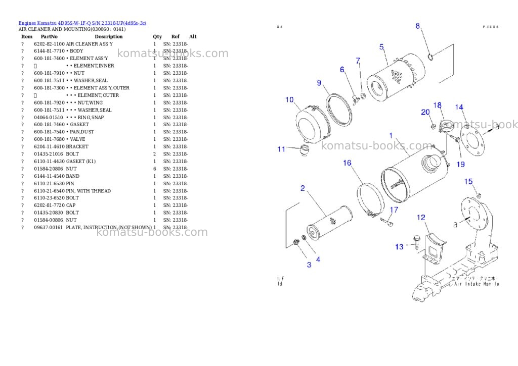 Komatsu 4d95s-w-1f-q s/n 23318-up Parts catalog cover Page 5