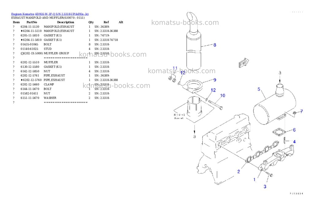 Komatsu 4d95s-w-1f-q s/n 23318-up Parts catalog cover Page 6