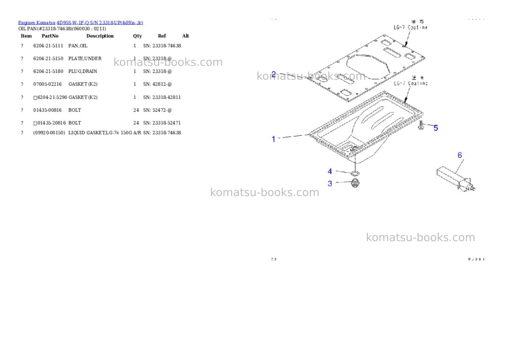 Komatsu 4D95S-W-1F-Q S/N 23318-UP Parts catalog cover Page 10 Komatsu 4D95S-W-1F-Q S/N 23318-UP Parts catalog cover Page 10