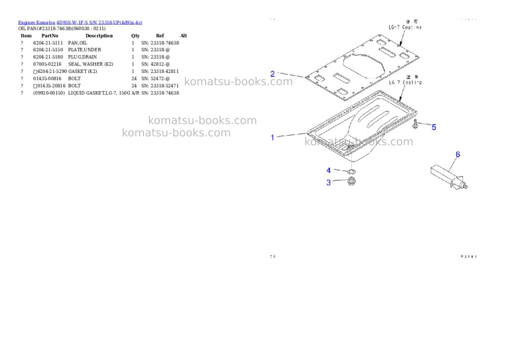 Komatsu 4D95S-W-1F-S S/N 23318-UP Parts catalog cover Page 10 Komatsu 4D95S-W-1F-S S/N 23318-UP Parts catalog cover Page 10