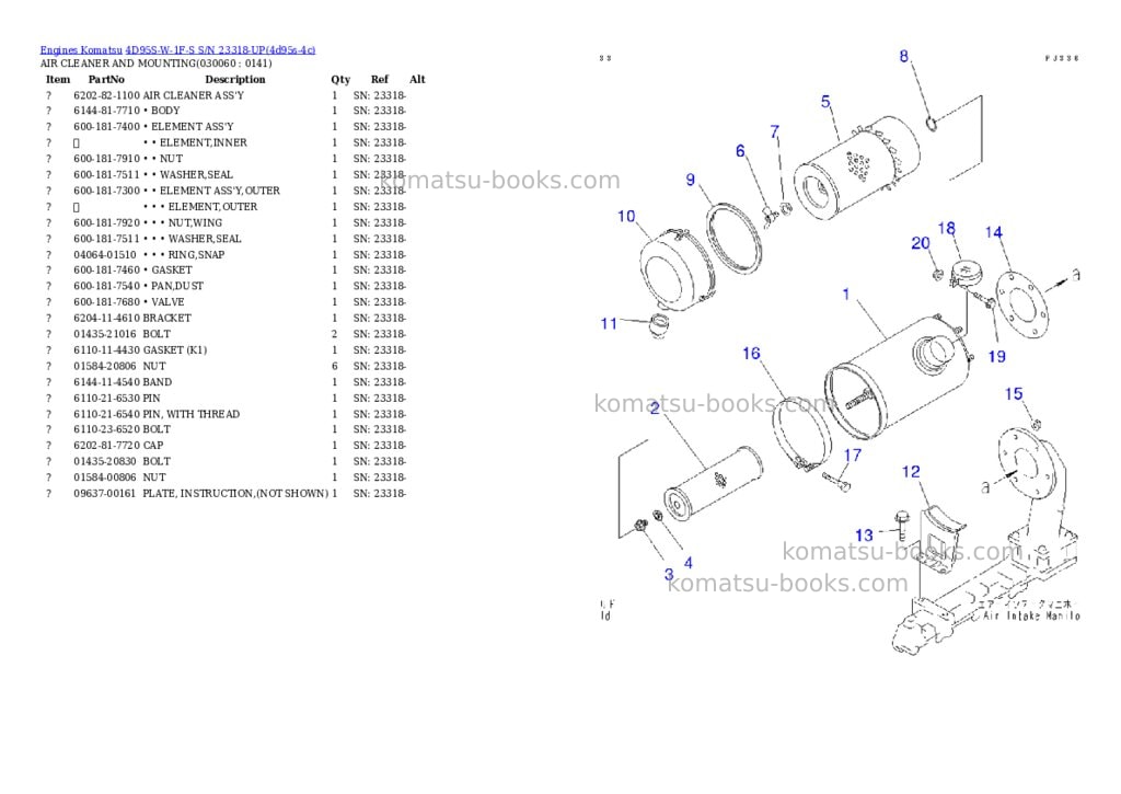 Komatsu 4D95S-W-1F-S S/N 23318-UP Parts catalog cover Page 5 Komatsu 4D95S-W-1F-S S/N 23318-UP Parts catalog cover Page 5