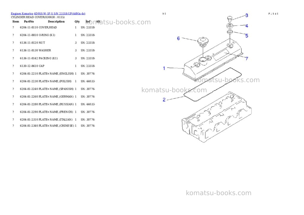 Komatsu 4d95s-w-1f-s s/n 23318-up Parts catalog cover Page 2