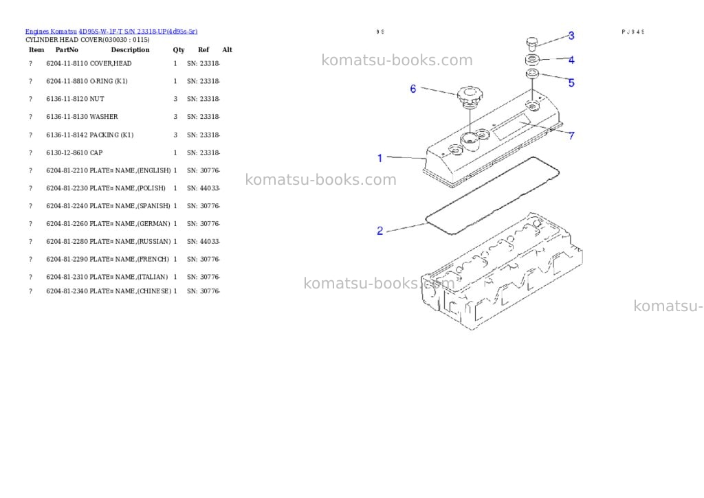 Komatsu 4d95s-w-1f-t s/n 23318-up Parts catalog cover Page 2
