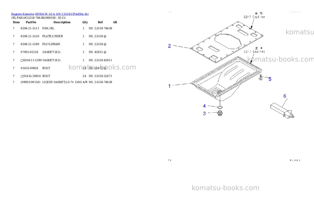 Komatsu 4D95S-W-1G-A S/N 23318-UP Parts catalog cover Page 10 Komatsu 4D95S-W-1G-A S/N 23318-UP Parts catalog cover Page 10