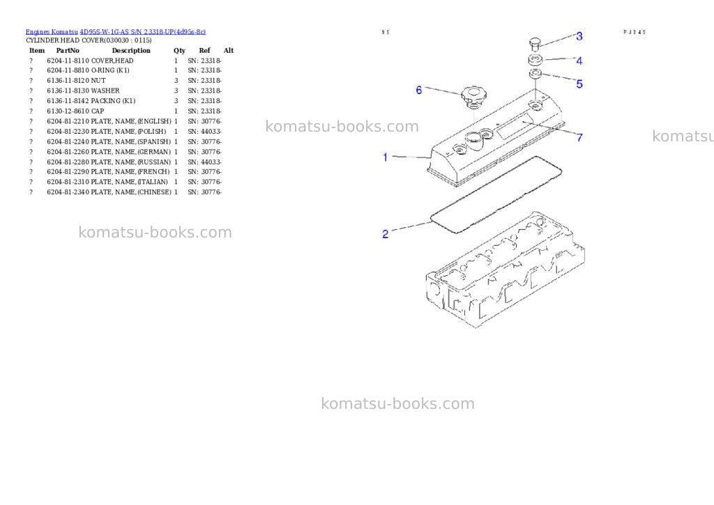 Komatsu 4d95s-w-1g-as s/n 23318-up Parts catalog cover Page 2 Komatsu 4d95s-w-1g-as s/n 23318-up Parts catalog cover Page 2