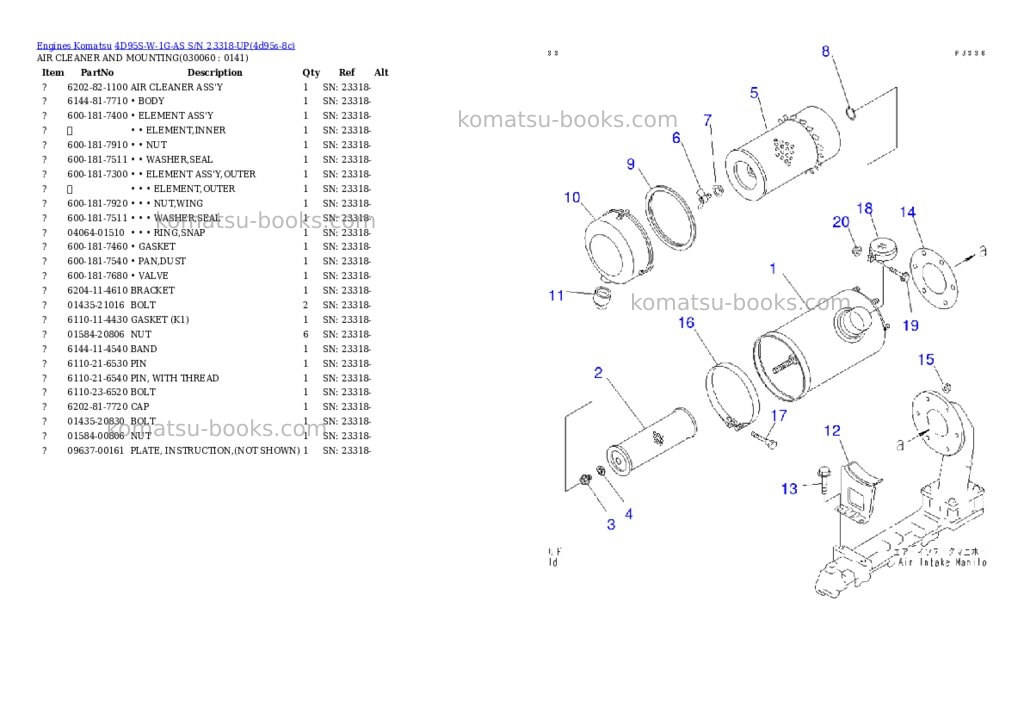 Komatsu 4d95s-w-1g-as s/n 23318-up Parts catalog cover Page 5 Komatsu 4d95s-w-1g-as s/n 23318-up Parts catalog cover Page 5