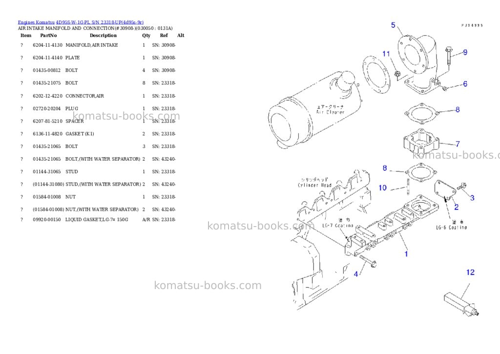 Komatsu 4d95s-w-1g-pl s/n 23318-up Parts catalog cover Page 4 Komatsu 4d95s-w-1g-pl s/n 23318-up Parts catalog cover Page 4