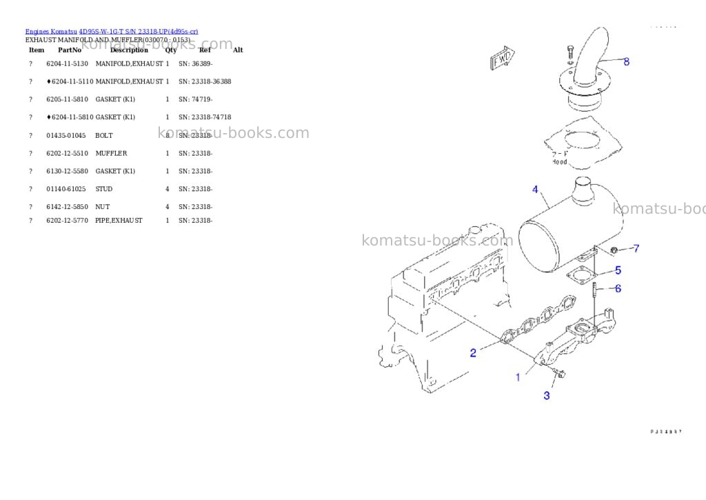Komatsu 4d95s-w-1g-t s/n 23318-up trimming dozer Parts catalog cover Page 6