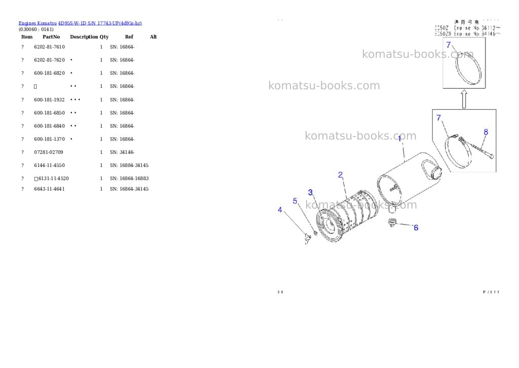 Komatsu 4d95s-w-1d s/n 17743-up Parts catalog cover Page 5 Komatsu 4d95s-w-1d s/n 17743-up Parts catalog cover Page 5