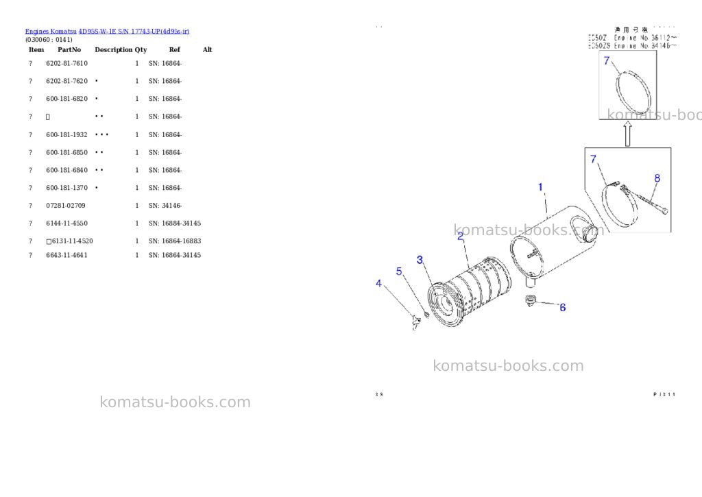 Komatsu 4d95s-w-1e s/n 17743-up Parts catalog cover Page 5 Komatsu 4d95s-w-1e s/n 17743-up Parts catalog cover Page 5