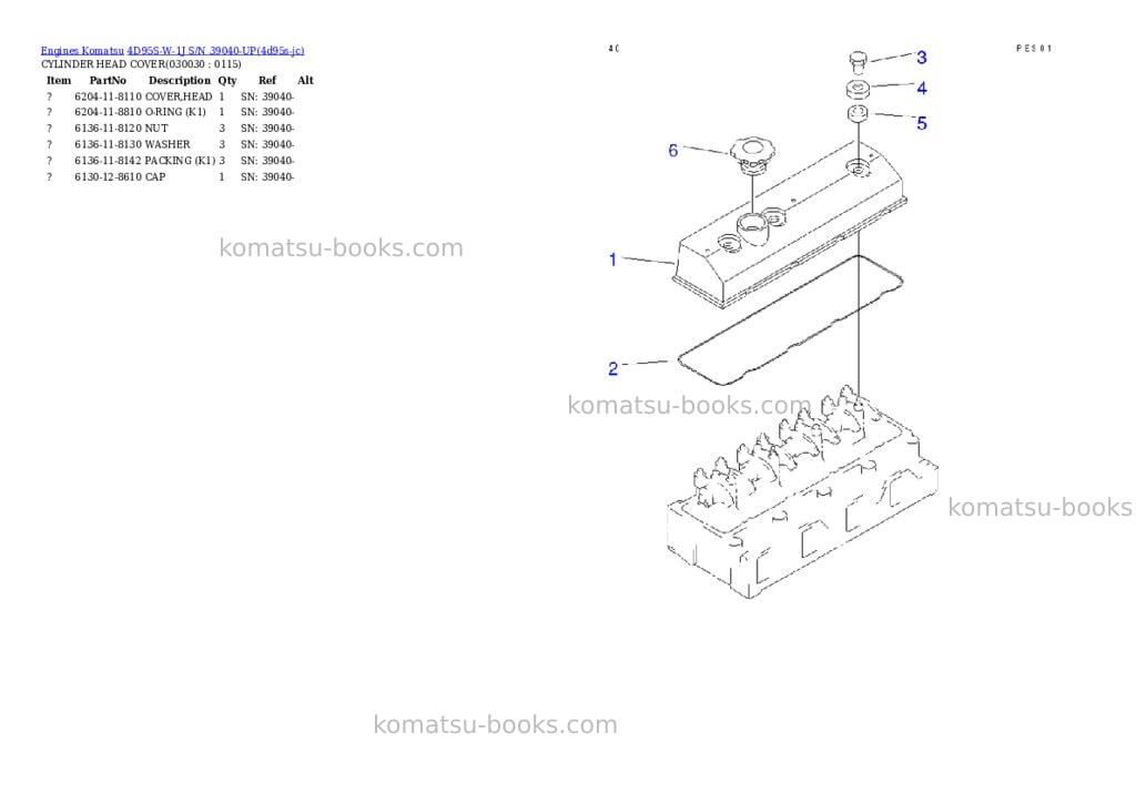 Komatsu 4D95S-W-1J S/N 39040-UP Parts catalog cover Page 2