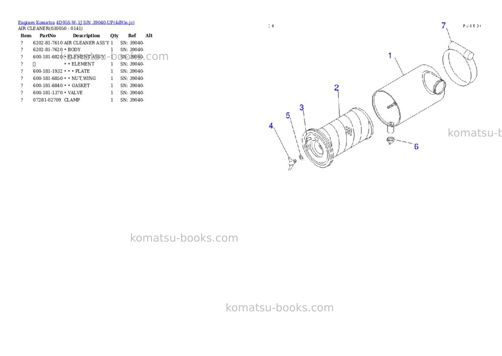 Komatsu 4D95S-W-1J S/N 39040-UP Parts catalog cover Page 4