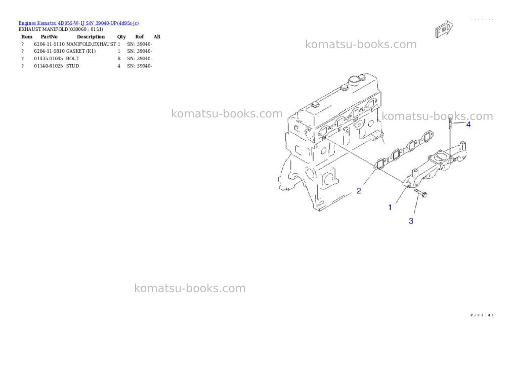 Komatsu 4D95S-W-1J S/N 39040-UP Parts catalog cover Page 5