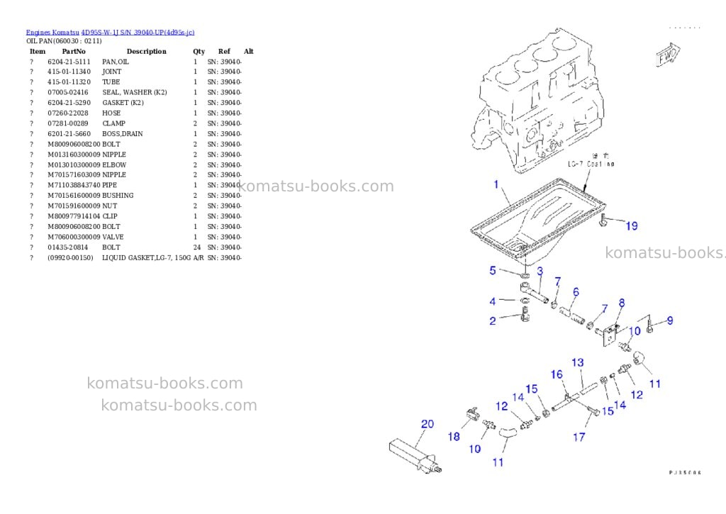 Komatsu 4D95S-W-1J S/N 39040-UP Parts catalog cover Page 8