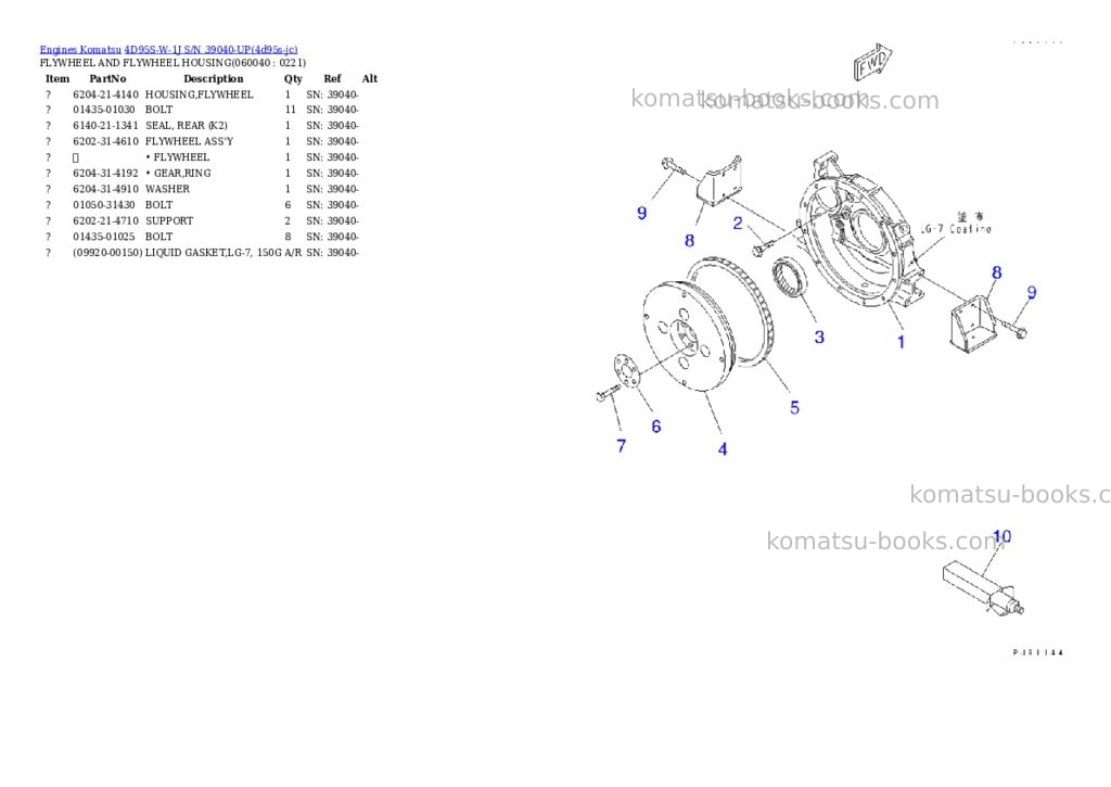 Komatsu 4D95S-W-1J S/N 39040-UP Parts catalog cover Page 9