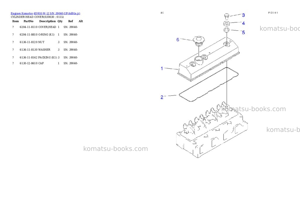 Komatsu 4d95s-w-1j s/n 39040-up Parts catalog cover Page 2 Komatsu 4d95s-w-1j s/n 39040-up Parts catalog cover Page 2