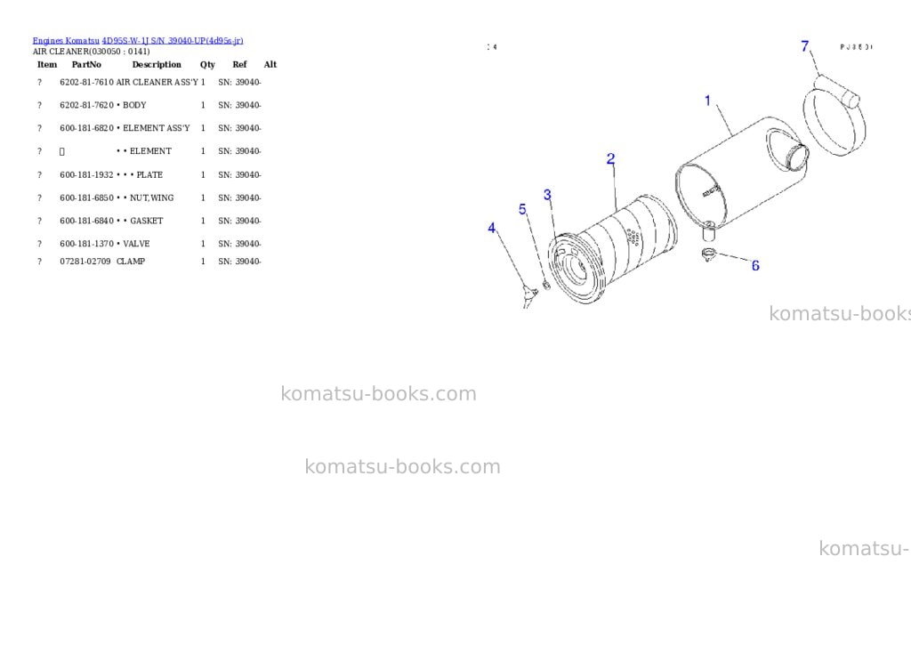 Komatsu 4d95s-w-1j s/n 39040-up Parts catalog cover Page 4 Komatsu 4d95s-w-1j s/n 39040-up Parts catalog cover Page 4
