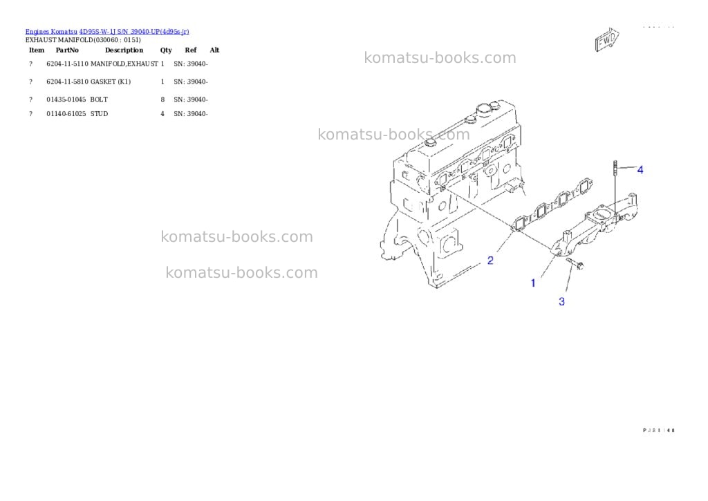 Komatsu 4d95s-w-1j s/n 39040-up Parts catalog cover Page 5 Komatsu 4d95s-w-1j s/n 39040-up Parts catalog cover Page 5