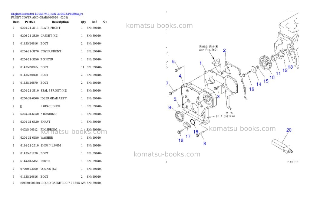 Komatsu 4d95s-w-1j s/n 39040-up Parts catalog cover Page 7 Komatsu 4d95s-w-1j s/n 39040-up Parts catalog cover Page 7